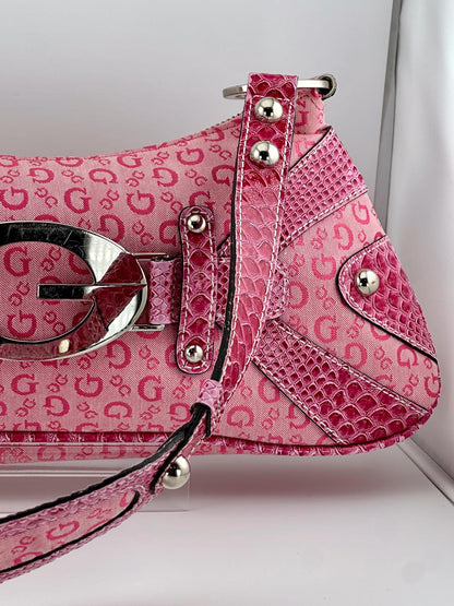 Y2K 00s Pink Guess Baguette with Guess Monogram