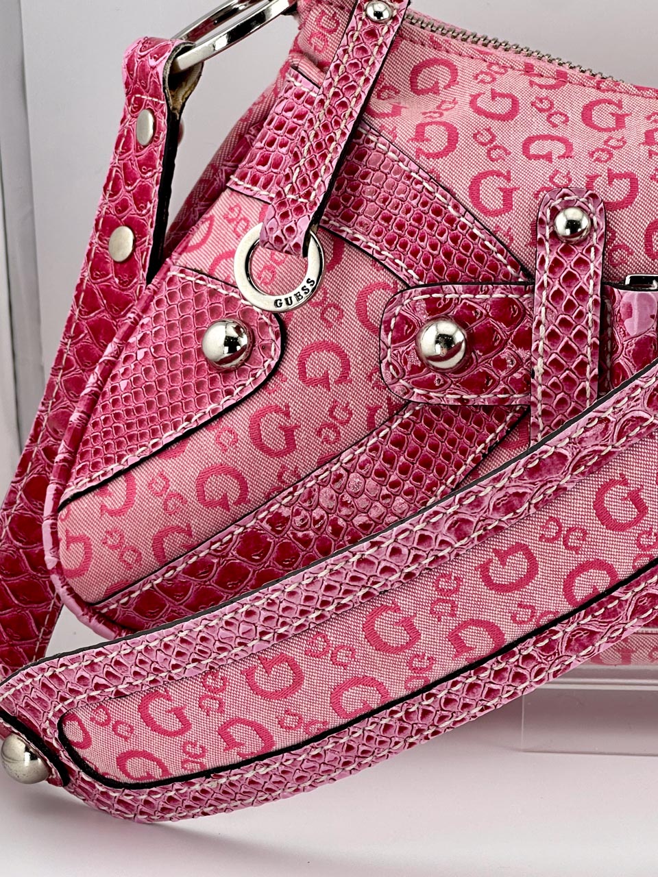Y2K 00s Pink Guess Baguette with Guess Monogram