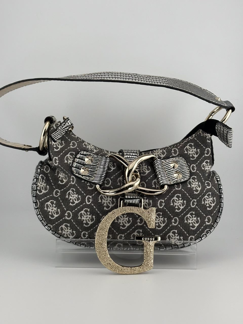Y2K Guess Monogram Grey Mini Bag Purse, Streetwear Shoulder Bag