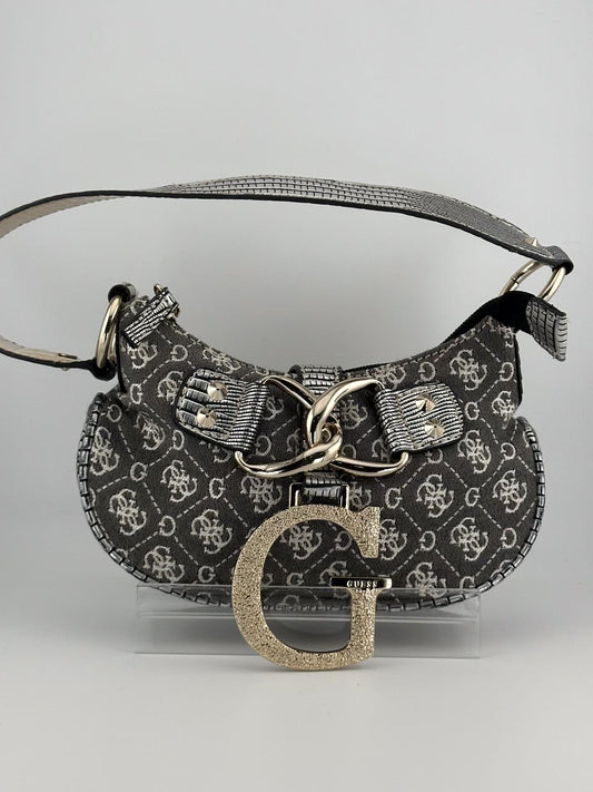 Y2K Guess Monogram Grey Mini Bag Purse, Streetwear Shoulder Bag