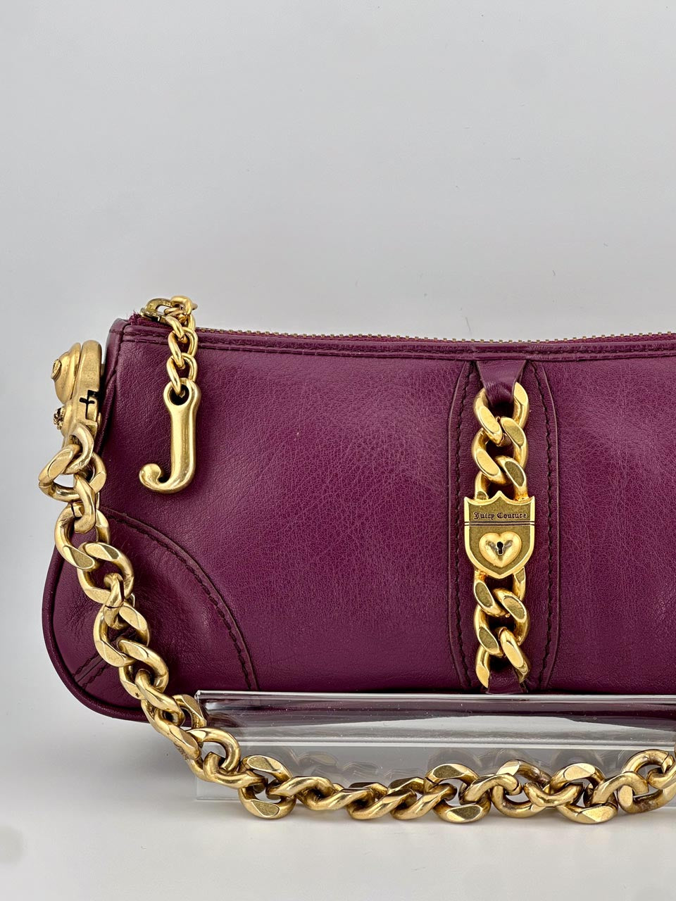 Vintage Y2K Juicy Couture Leather Shoulder Bag with Gold Chain Strap