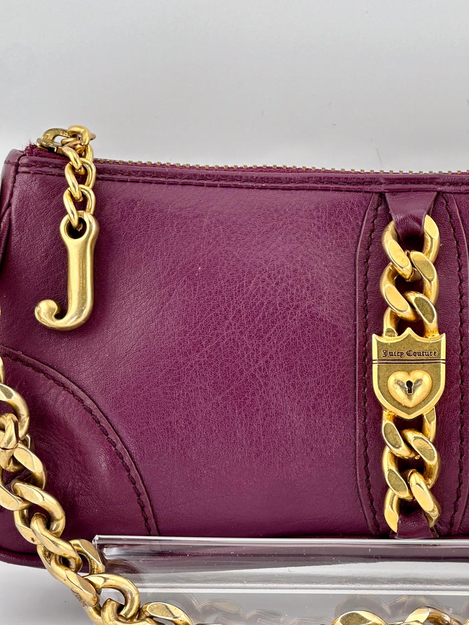 Vintage Y2K Juicy Couture Leather Shoulder Bag with Gold Chain Strap
