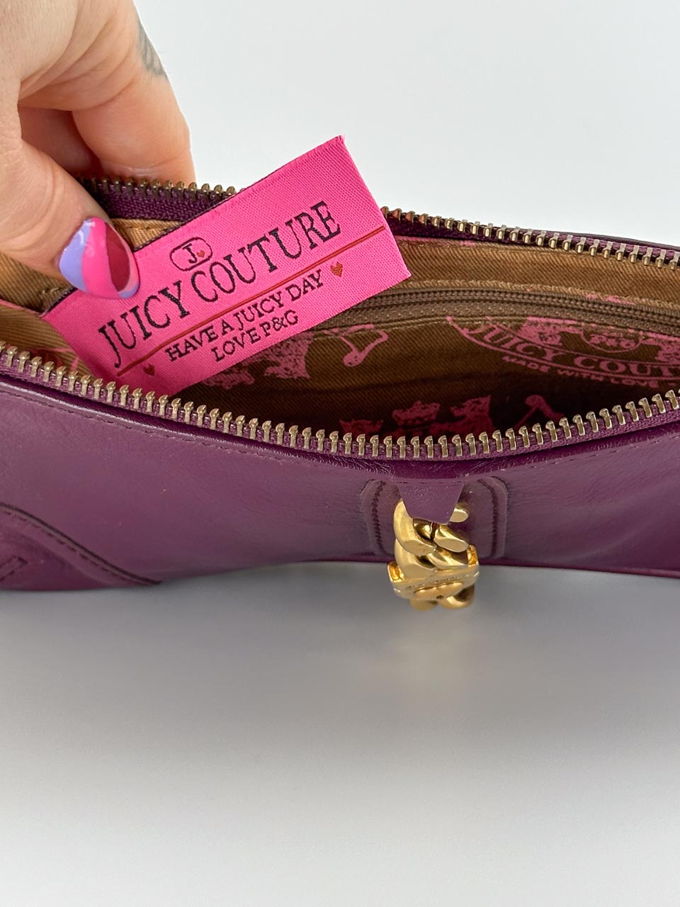 Vintage Y2K Juicy Couture Leather Shoulder Bag with Gold Chain Strap