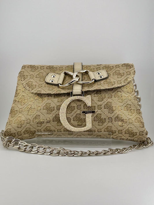y2k guess monogram gold shoulder purse