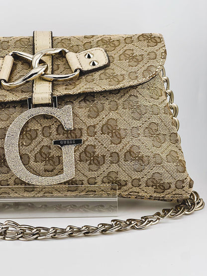 y2k guess monogram gold shoulder purse