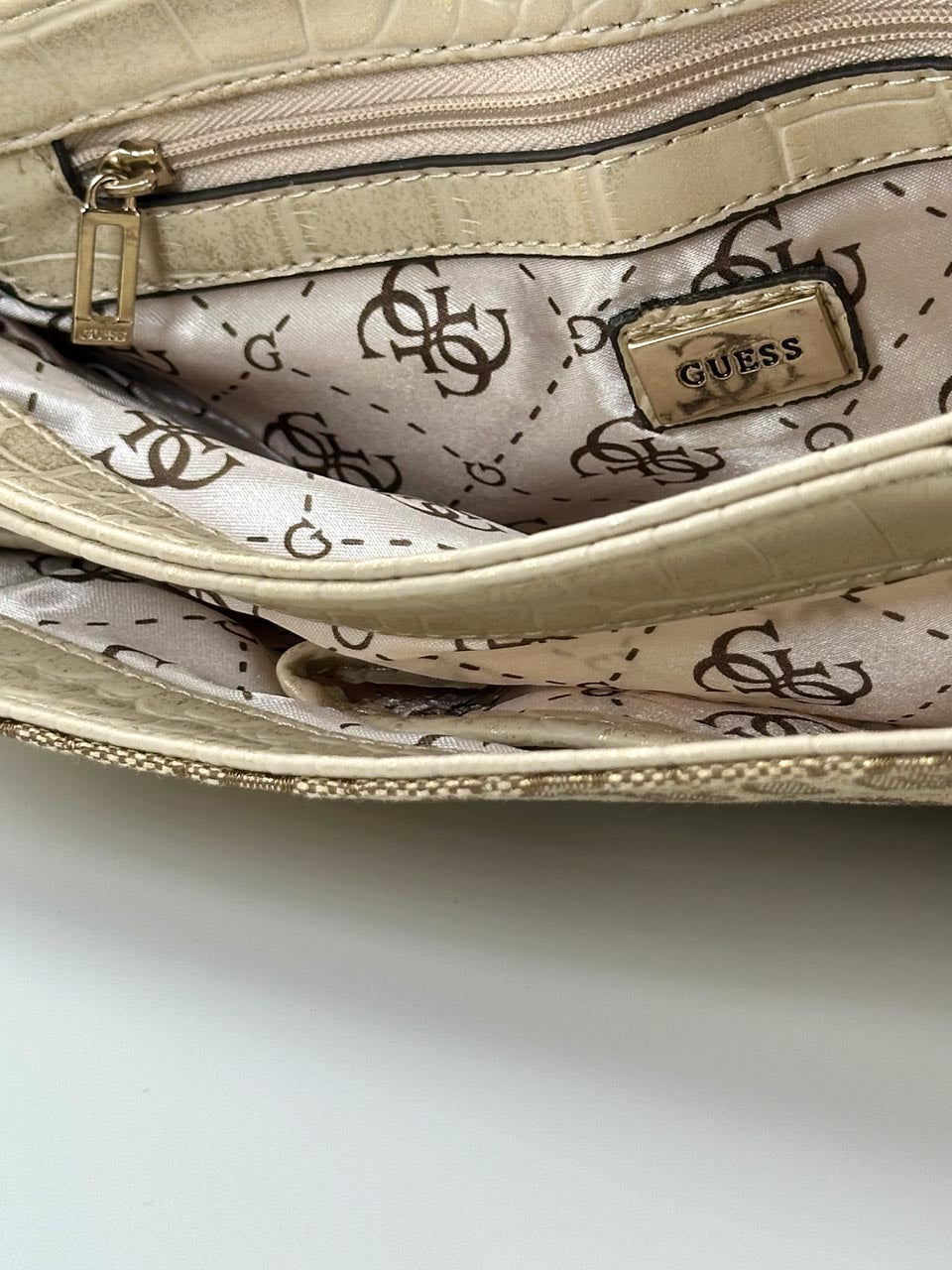 y2k guess monogram gold shoulder purse