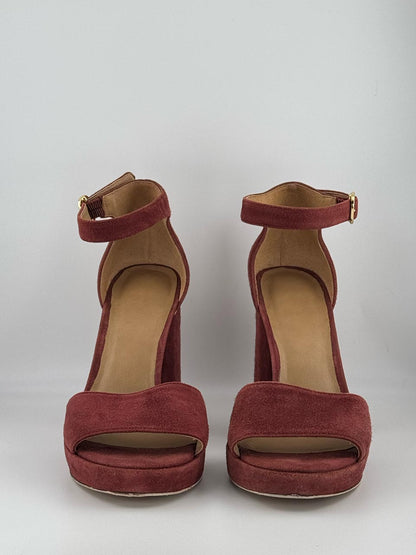 Vintage Y2K Michael Kors Red Suede Coquette Platform Anklet Pumps, Whimsy Goth Heels (6M)