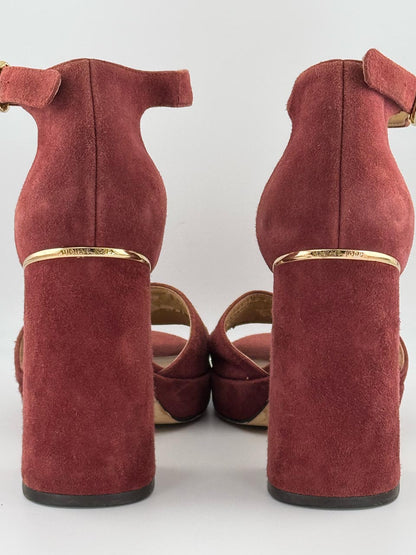 Vintage Y2K Michael Kors Red Suede Coquette Platform Anklet Pumps, Whimsy Goth Heels (6M)