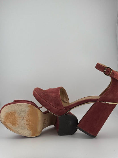 Vintage Y2K Michael Kors Red Suede Coquette Platform Anklet Pumps, Whimsy Goth Heels (6M)