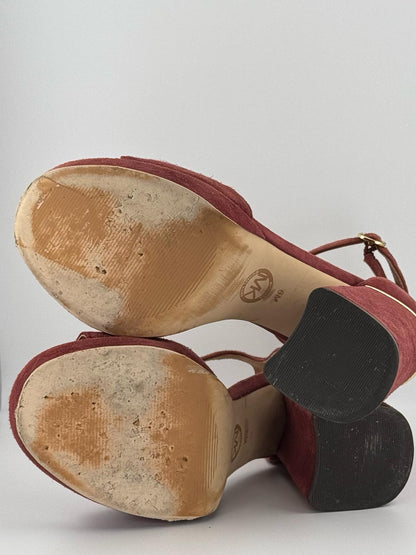 Vintage Y2K Michael Kors Red Suede Coquette Platform Anklet Pumps, Whimsy Goth Heels (6M)