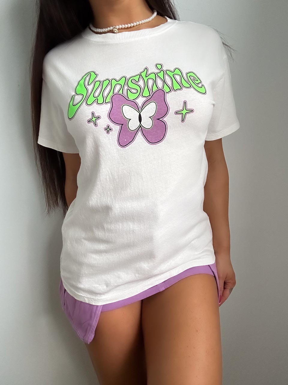 Y2K Boho Styled Sunshine Butterfly Printed Tee, Coconut Girl T Shirt (M)