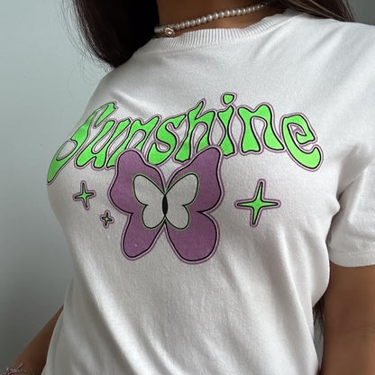 Y2K Boho Styled Sunshine Butterfly Printed Tee, Coconut Girl T Shirt (M)