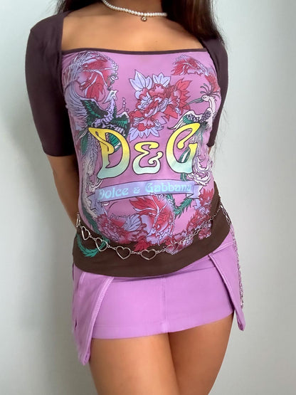 Very Rare Vintage Y2K Coquette Dolce & Gabbana Fitted Logo Print Tee, Downtown Girl Top (S/M)