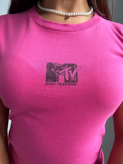 Vintage "I Want My MTV" Logo Print Tee, Y2K Indie Grunge Print Top (S)