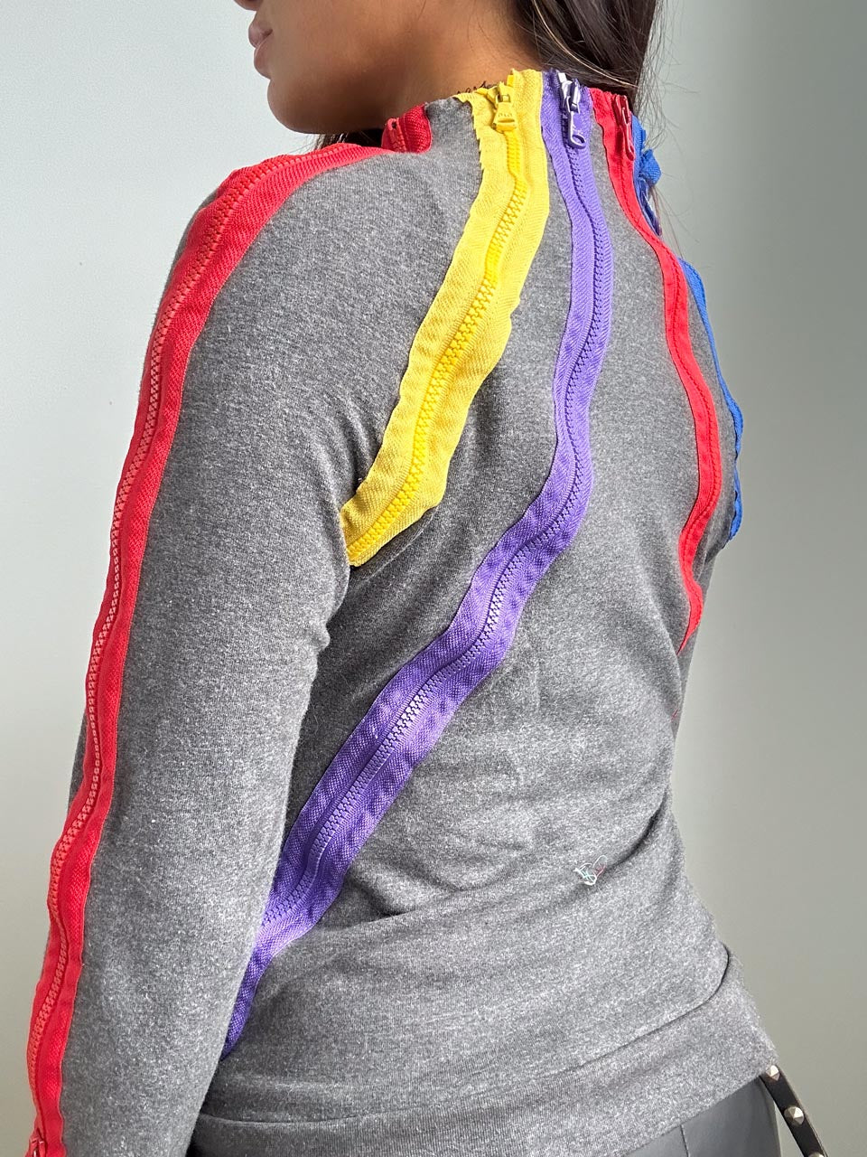 Y2K Vintage ACUBI Streetwear Zip Up Long Sleeve, 2000s Asymmetrical Slim Fit Graphic Printed Sweater