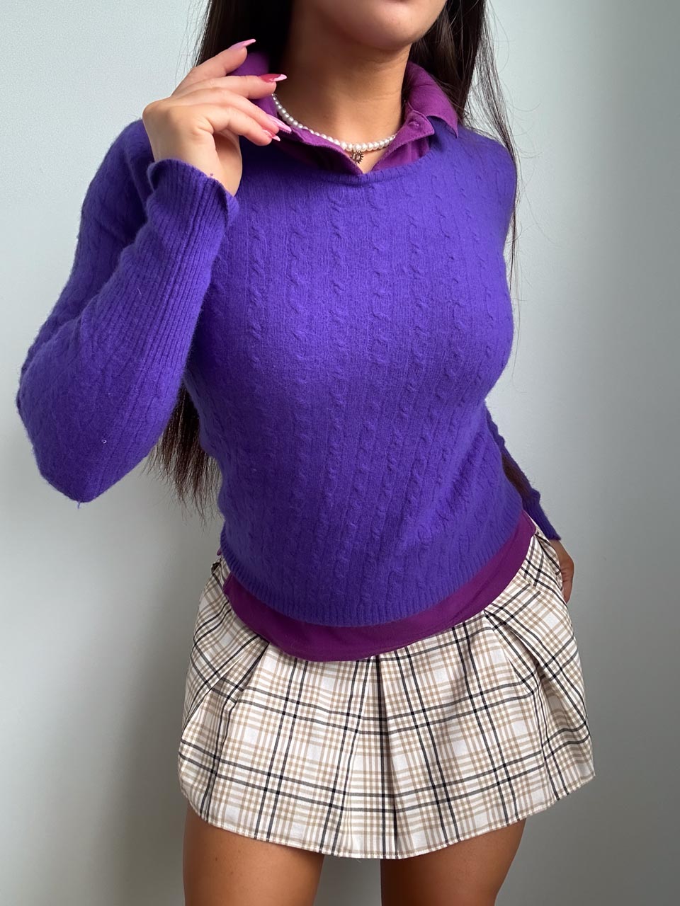 Y2K Academia J.Crew Cashmere Long Sleeve, Old Money Aesthetic Cable Knit Sweater (M)