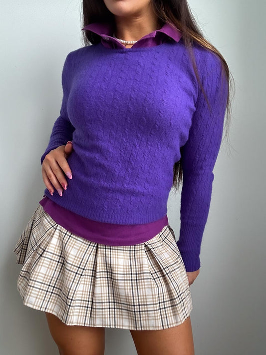 Y2K Academia J.Crew Cashmere Long Sleeve, Old Money Aesthetic Cable Knit Sweater (M)
