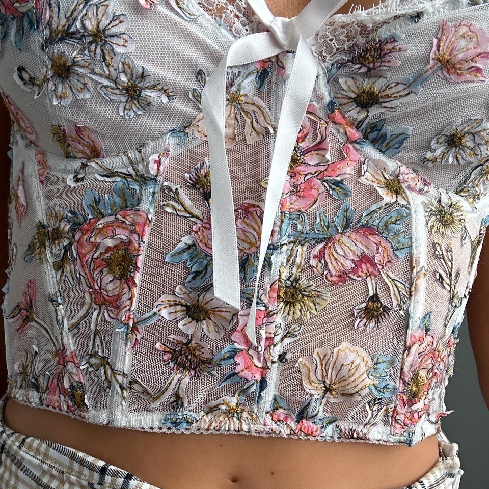 Dreamy Fairycore Floral Lace Corset, Victoria Secret Coquette Lace Cami (S)
