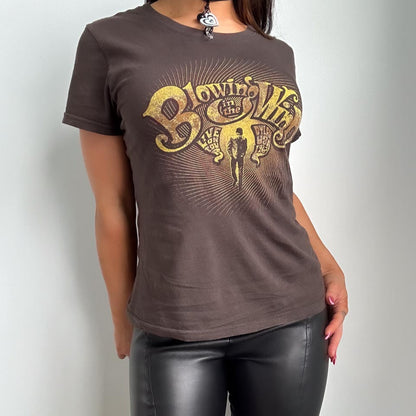 Lucky Brand Slogan Baby Tee, Indie Grunge Graphic T Shirt (M)