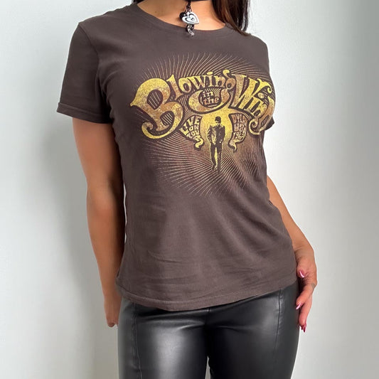 Lucky Brand Slogan Baby Tee, Indie Grunge Graphic T Shirt (M)