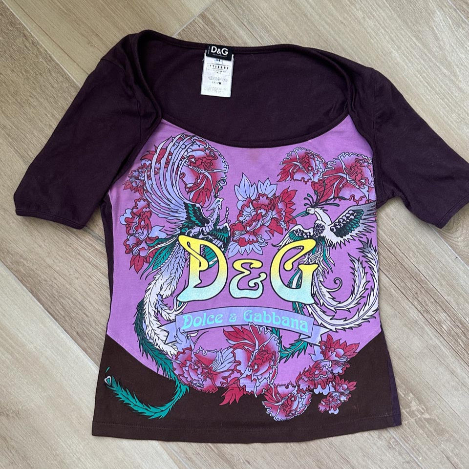 Very Rare Vintage Y2K Coquette Dolce & Gabbana Fitted Logo Print Tee, Downtown Girl Top (S/M)