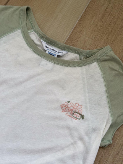 Vintage Y2K Abercrombie & Fitch Hibiscus Flower Graphic Baby Tee in Semi Sheer Fabric, Coconut Girl Top (S)