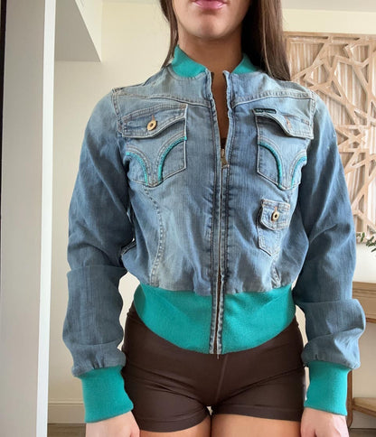 Y2K Vintage Dolce & Gabbana Denim Jean Bomber Jacket, Y2K Downtown Girl  Crop Jacket (US 6)