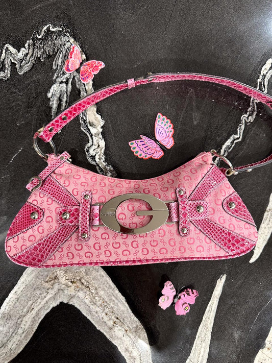 Y2K 00s Pink Guess Baguette with Guess Monogram