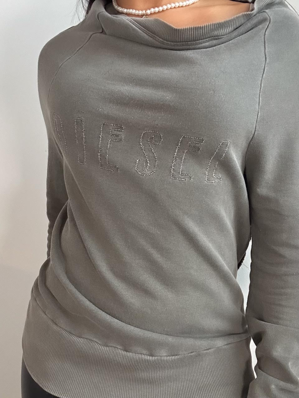 Y2K Vintage Diesel Logo Print Downtown Girl Long Sleeve, French Terry Sweater (S)