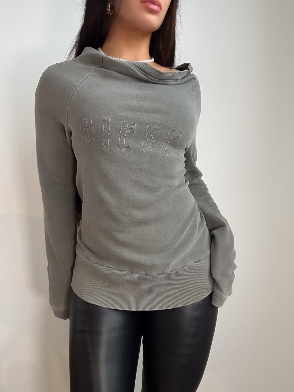 Y2K Vintage Diesel Logo Print Downtown Girl Long Sleeve, French Terry Sweater (S)