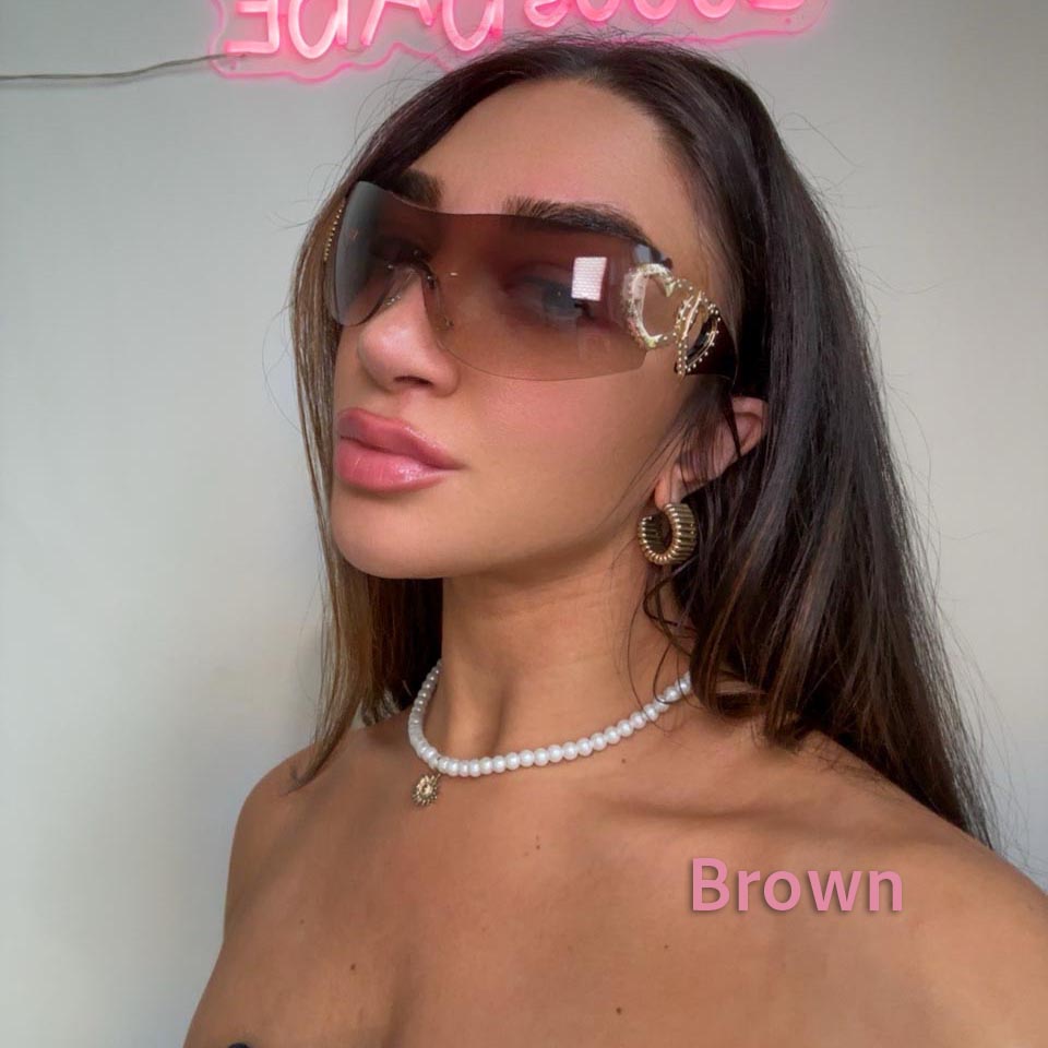 Y2K Rimless Wrap Around Sunglasses for Women, Unisex Eyewear