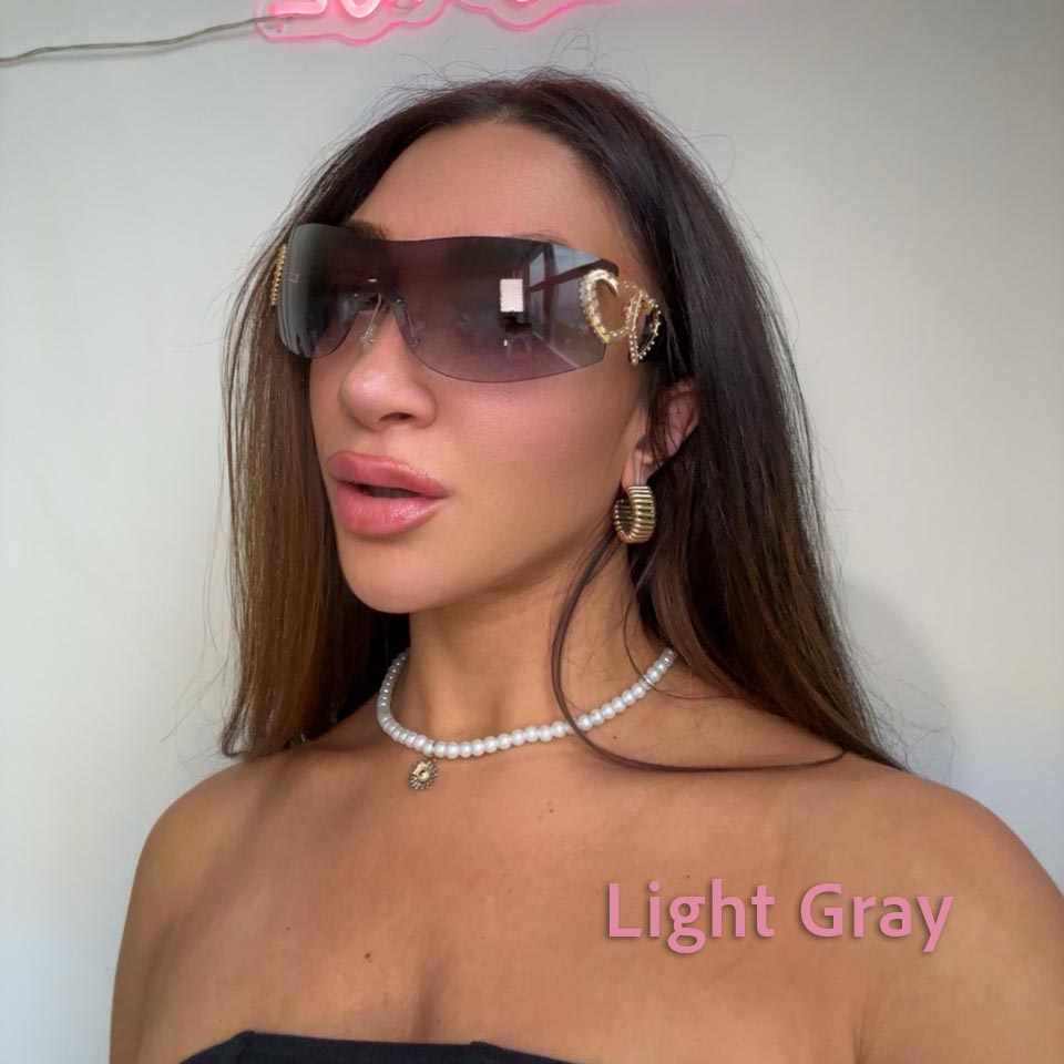 Y2K Rimless Wrap Around Sunglasses for Women, Unisex Eyewear