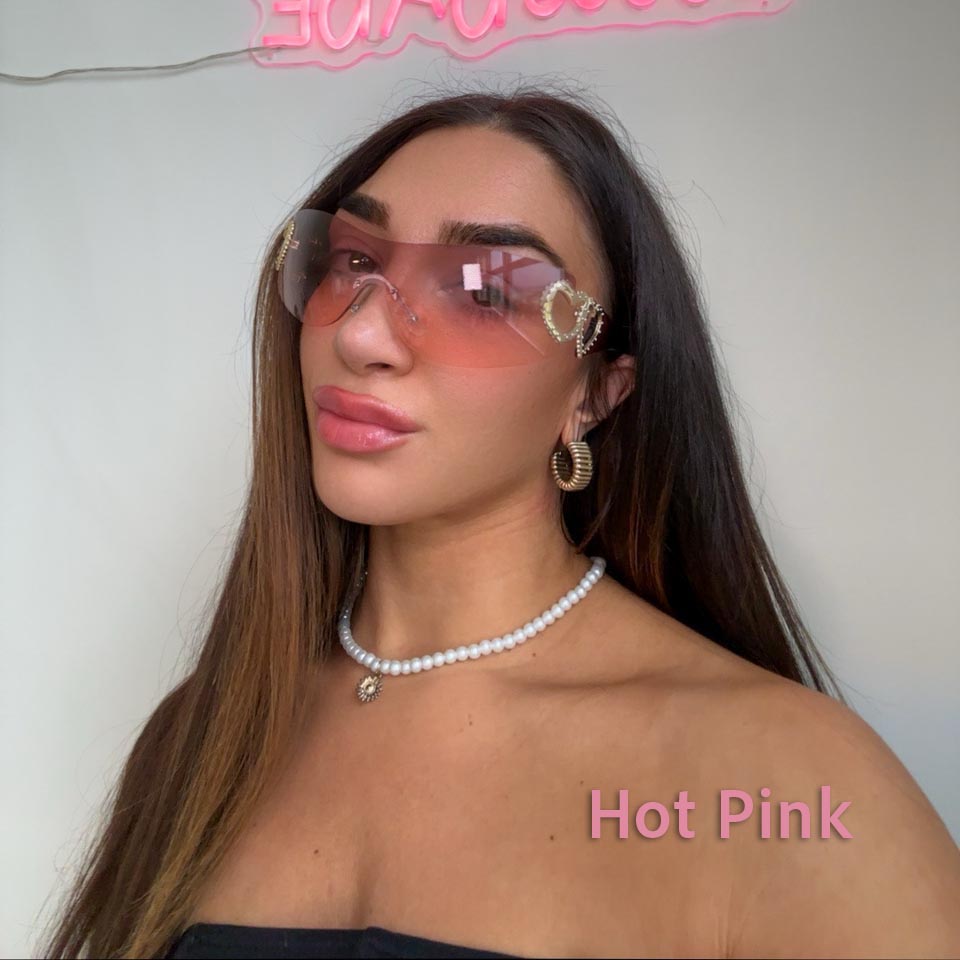 Y2K Rimless Wrap Around Sunglasses for Women, Unisex Eyewear