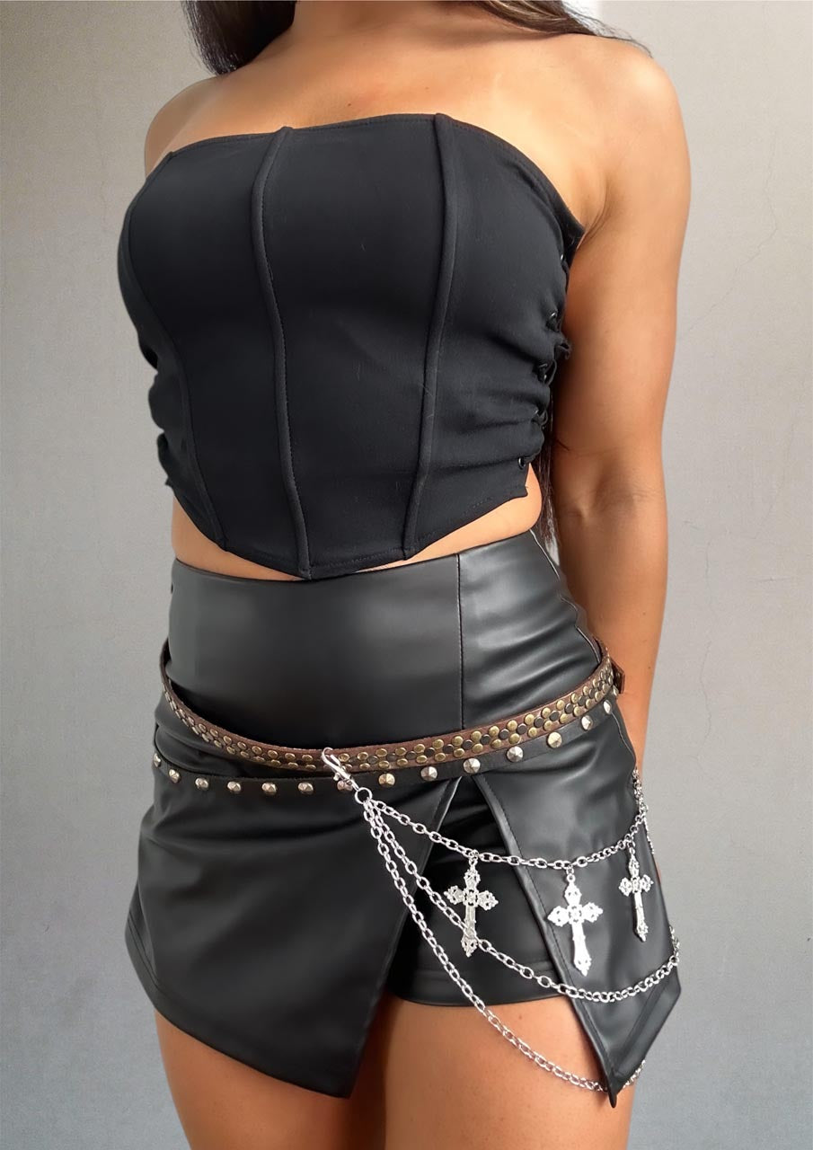 Stylish Gothic Rivet Adjustable Belt - Unisex Punk Silver Cross Multi Layer Waist Belt for Jean Pants