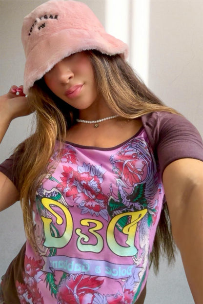 Y2K Embroidered Baby 90s Casual Fuzzy Bucket Hat, Unisex Festival Bucket Hat