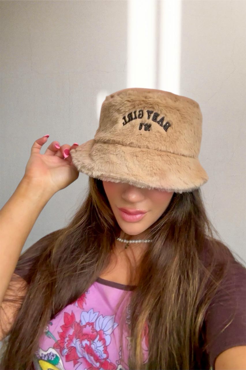 Y2K Embroidered Baby 90s Casual Fuzzy Bucket Hat, Unisex Festival Bucket Hat