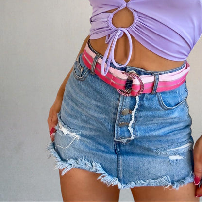 Y2K Mcbling Rhinestone Belt in Pink, Double Ring Y2K Waist Belt (S/M)