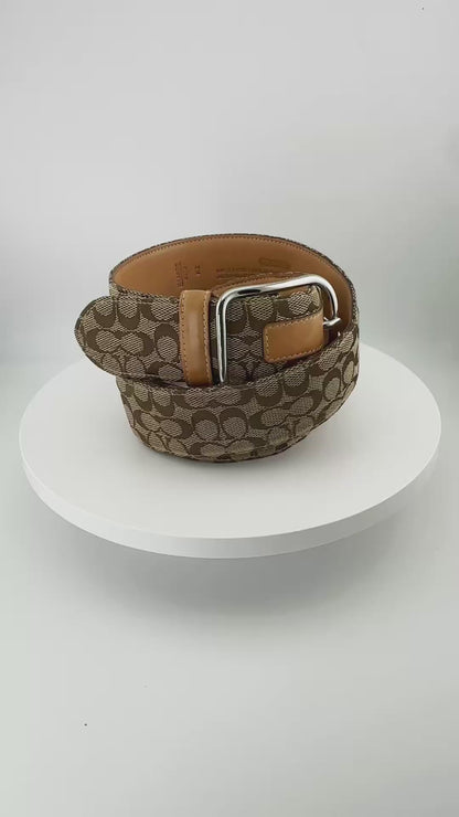 Vintage Y2K COACH Khaki Belt in Brown Leather Canvas Signature C Size (XL)