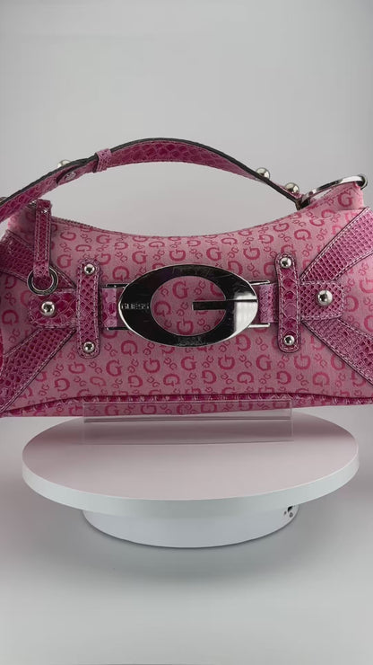 Y2K 00s Pink Guess Baguette with Guess Monogram