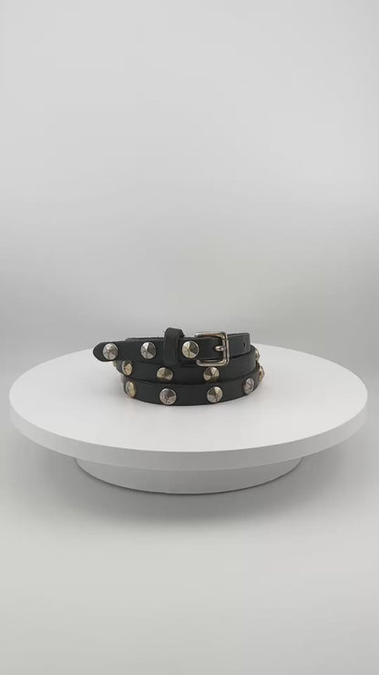 J.Crew Black Leather Punk Studded Belt, Unisex Emo Skater Belt (M)