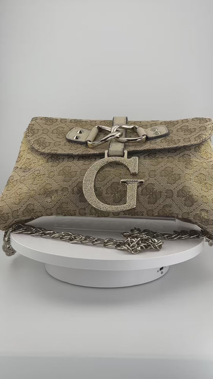 y2k guess monogram gold shoulder purse